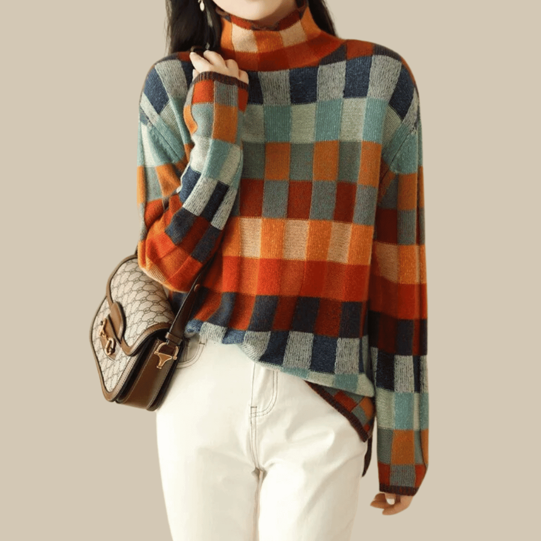 Women's Patchwork Cashmere Turtleneck Sweater
