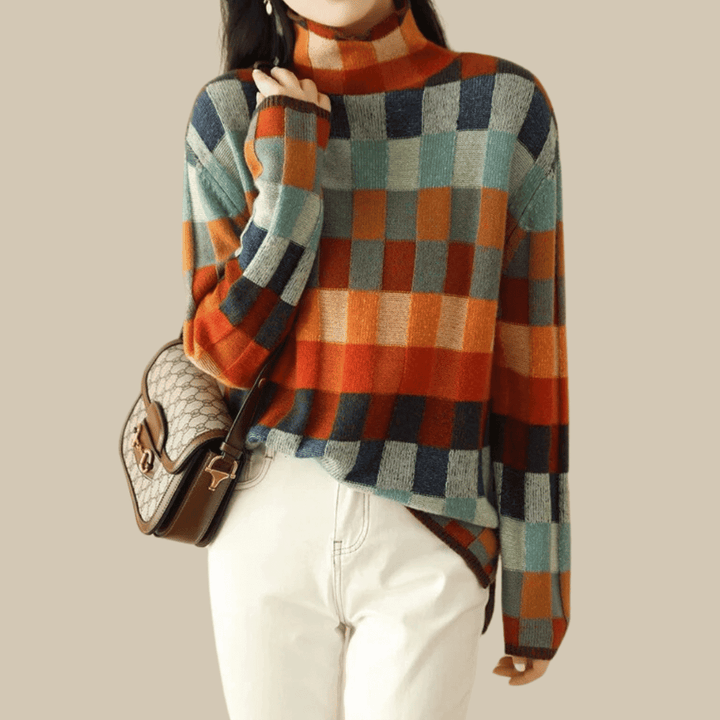 Women's Patchwork Cashmere Turtleneck Sweater