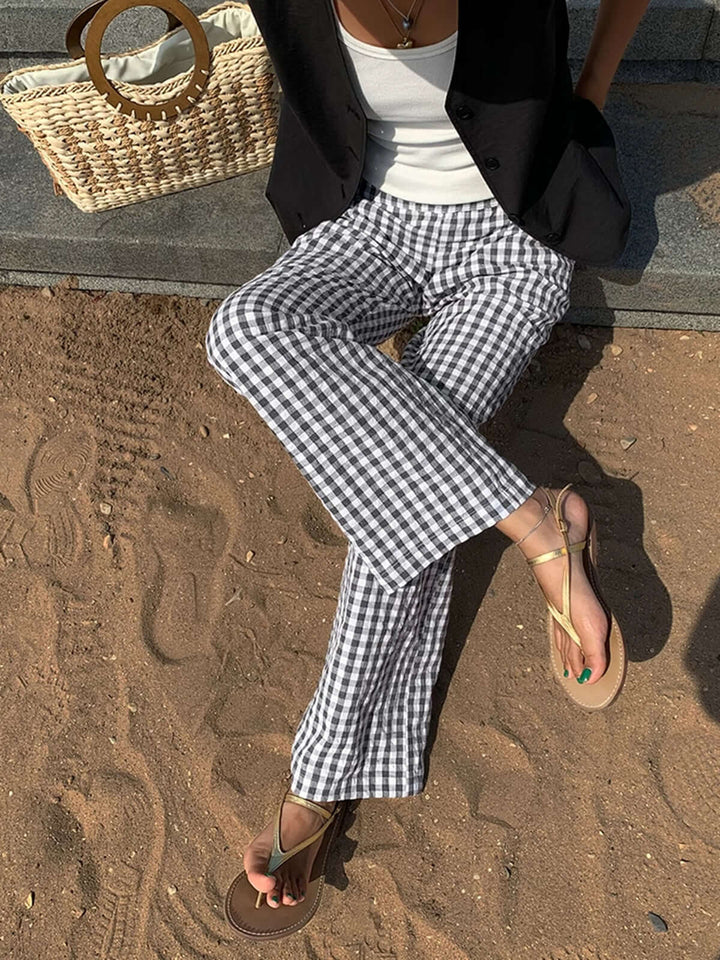 Women's Gingham Wide-Leg Trousers