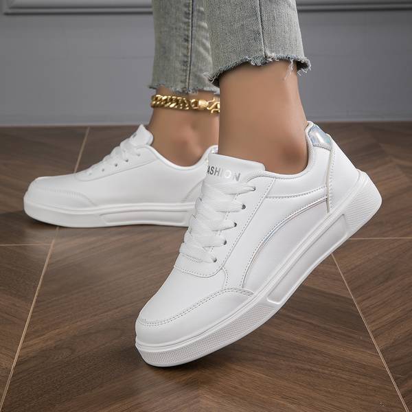 Women's White Leather Trainers with Metallic Accents