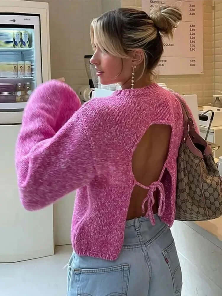 Women's Long Sleeve Crop Top with Open Back
