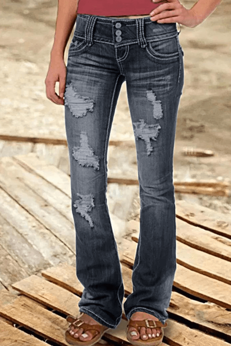 Women's Ripped High-Waisted Bootcut Jeans