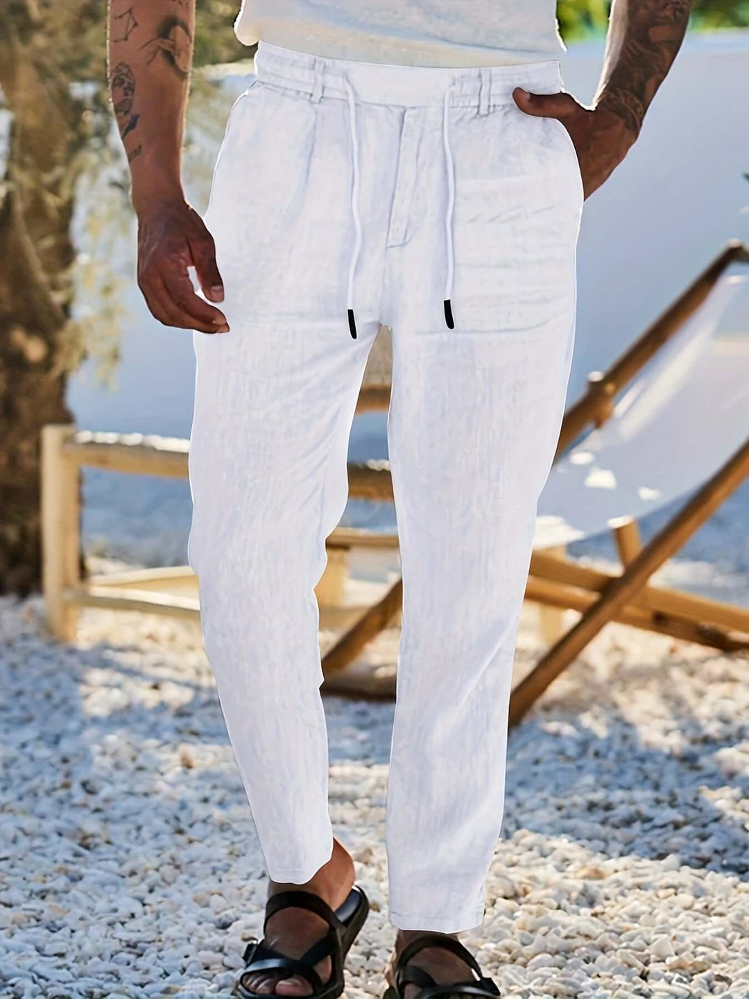 Men's Relaxed Fit Drawstring Linen Pants
