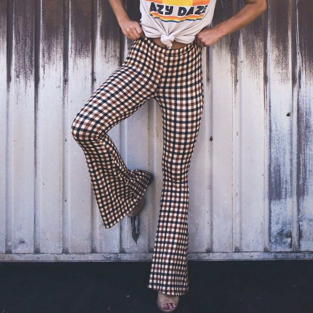 Checkered Flare Trousers - Chic and Modern