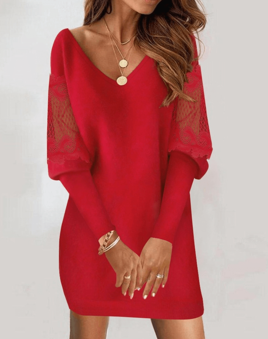 Black Floral Mesh Sleeve Dress