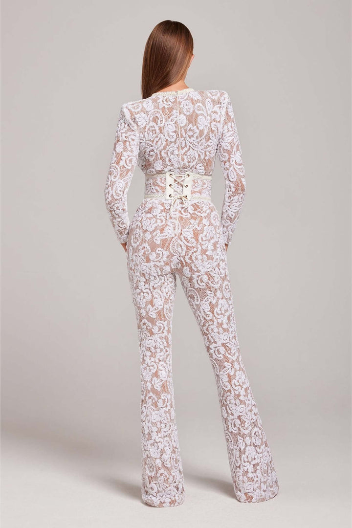 Sequin Lace Jumpsuit - Long Sleeve - Fitted