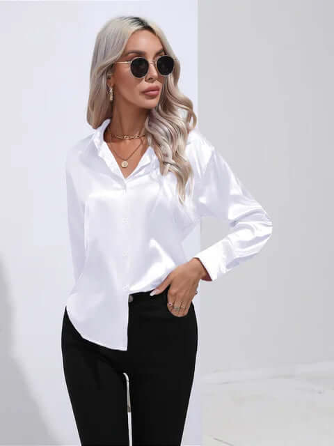 Satin Long Sleeve Blouse - Elegant Top for Women