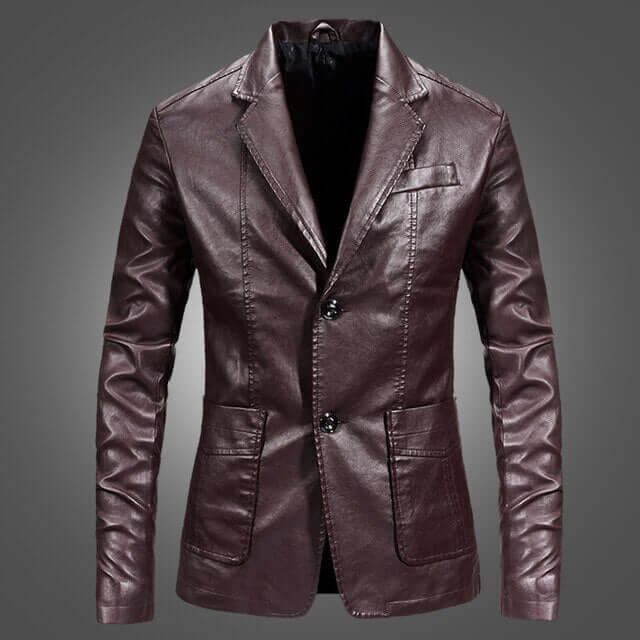 Men's Slim Fit PU Leather Blazer