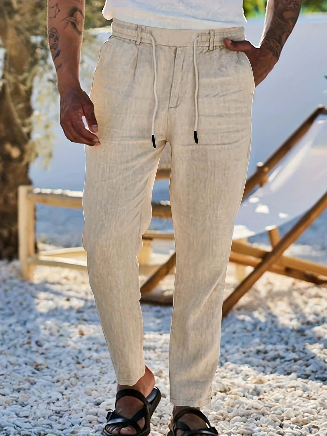 Men's Relaxed Fit Drawstring Linen Pants