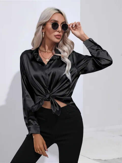 Satin Long Sleeve Blouse - Elegant Top for Women