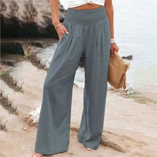 Women's Wide-Leg Linen-Blend Trousers