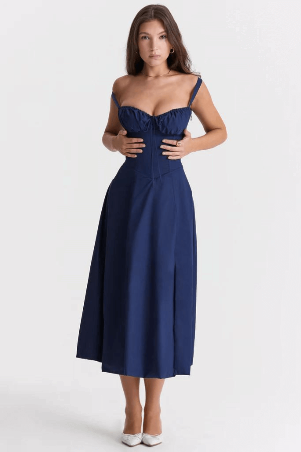 Women's Fitted Corset Midi Sun Dress