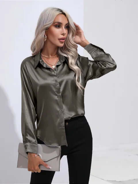 Satin Long Sleeve Blouse - Elegant Top for Women