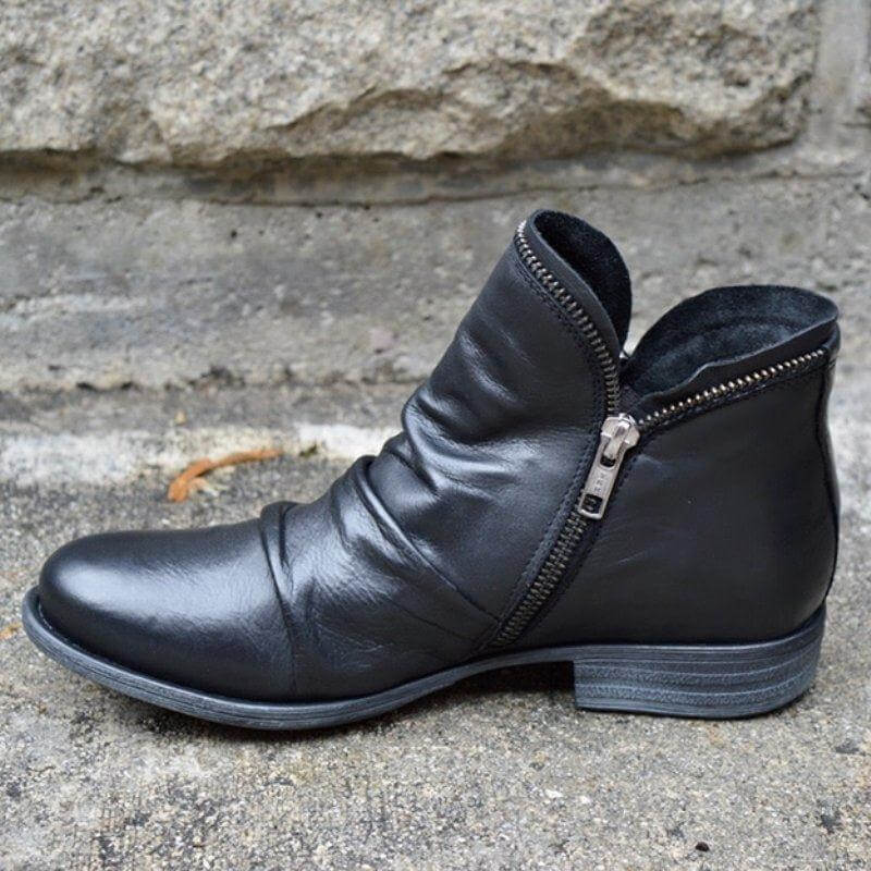 Women's Leather Zip-Up Ankle Boots