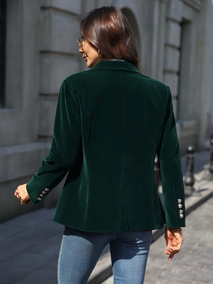 Women's Green Velvet Blazer with Golden Buttons