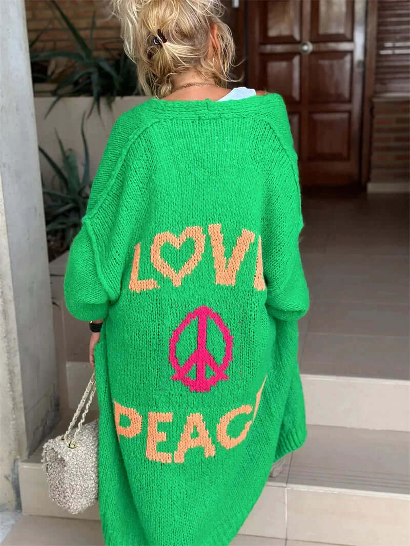 Women's Knitted Cardigan with Love & Peace Design
