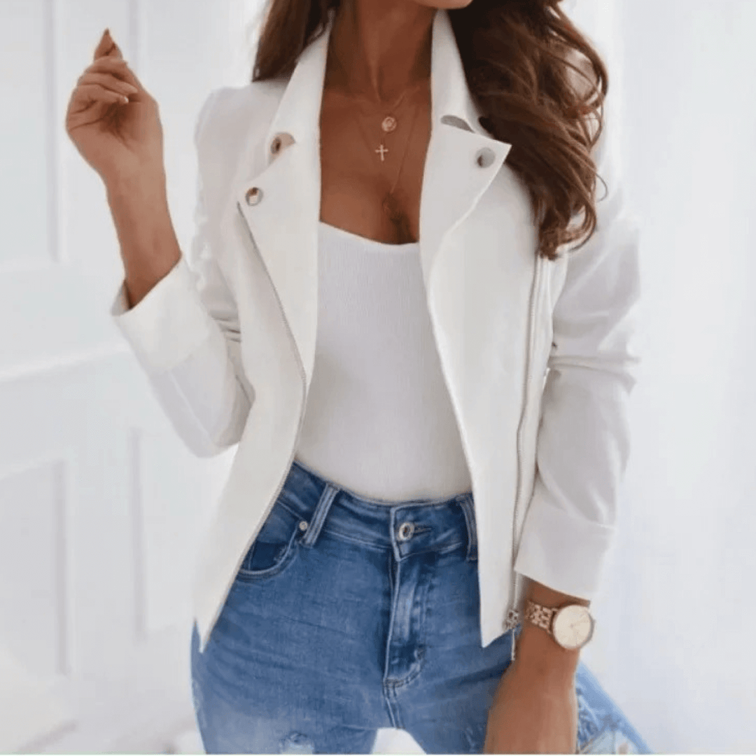 Women's Leather Jacket with Classic Collar