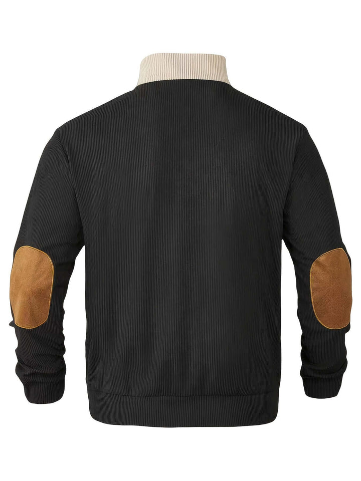 Men's Ribbed Quarter Button Sweater with Elbow Patches