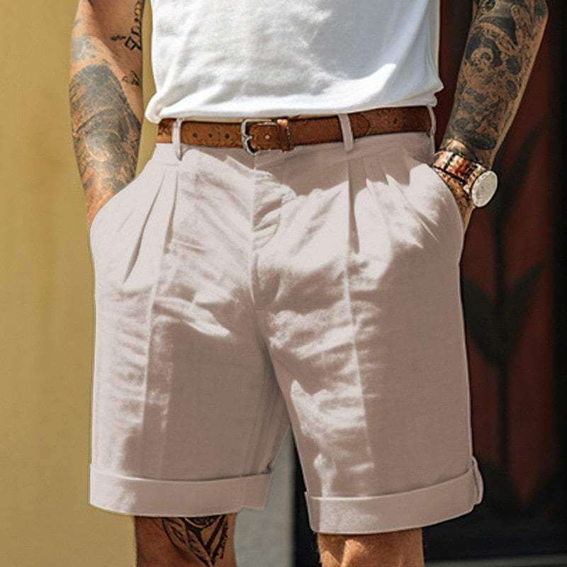 Men's Linen Blend Pleated Shorts