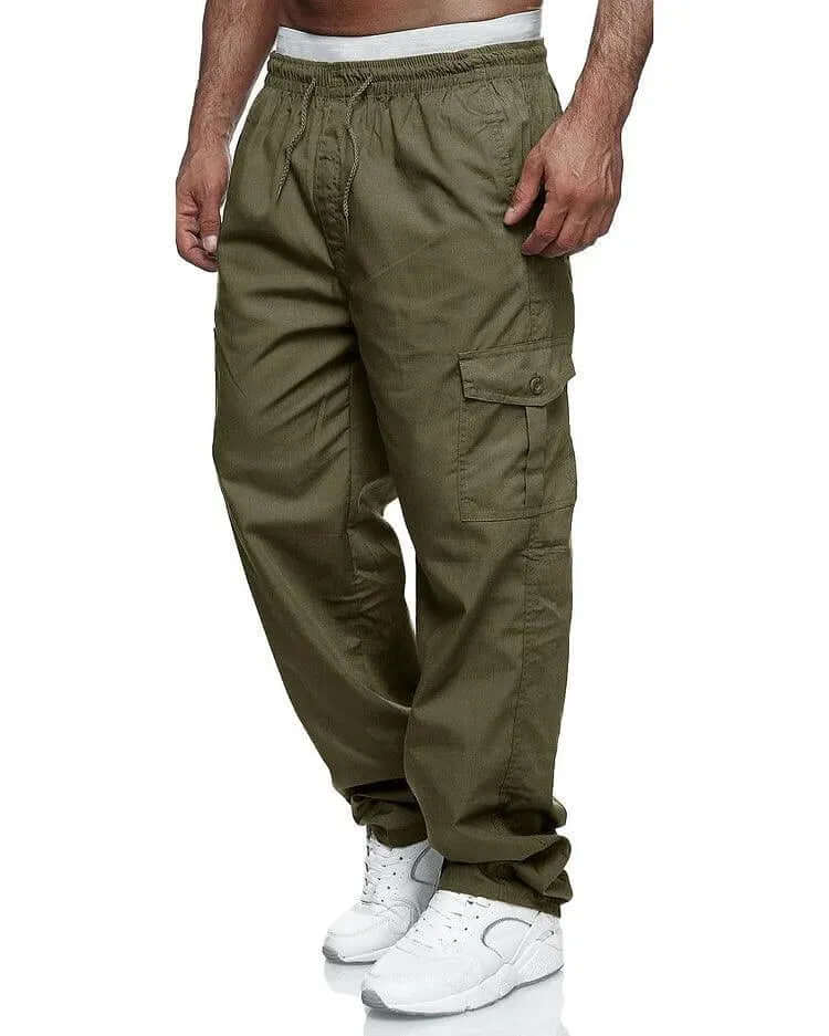 Men's Loose Fit Cargo Trousers with Elastic Waist