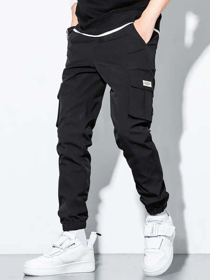 Men's Elastic Waist Cargo Pants with Multiple Pockets