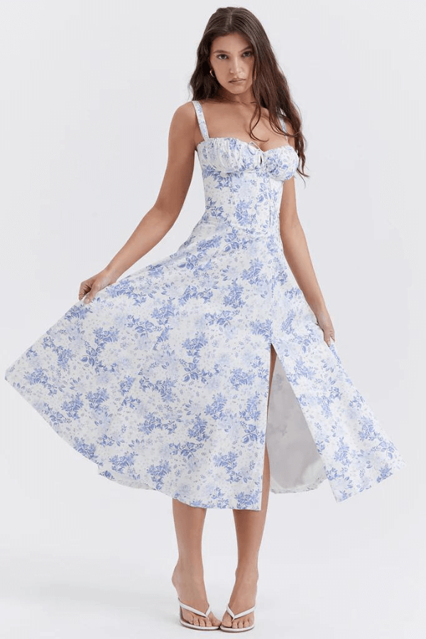 Women's Fitted Corset Midi Sun Dress