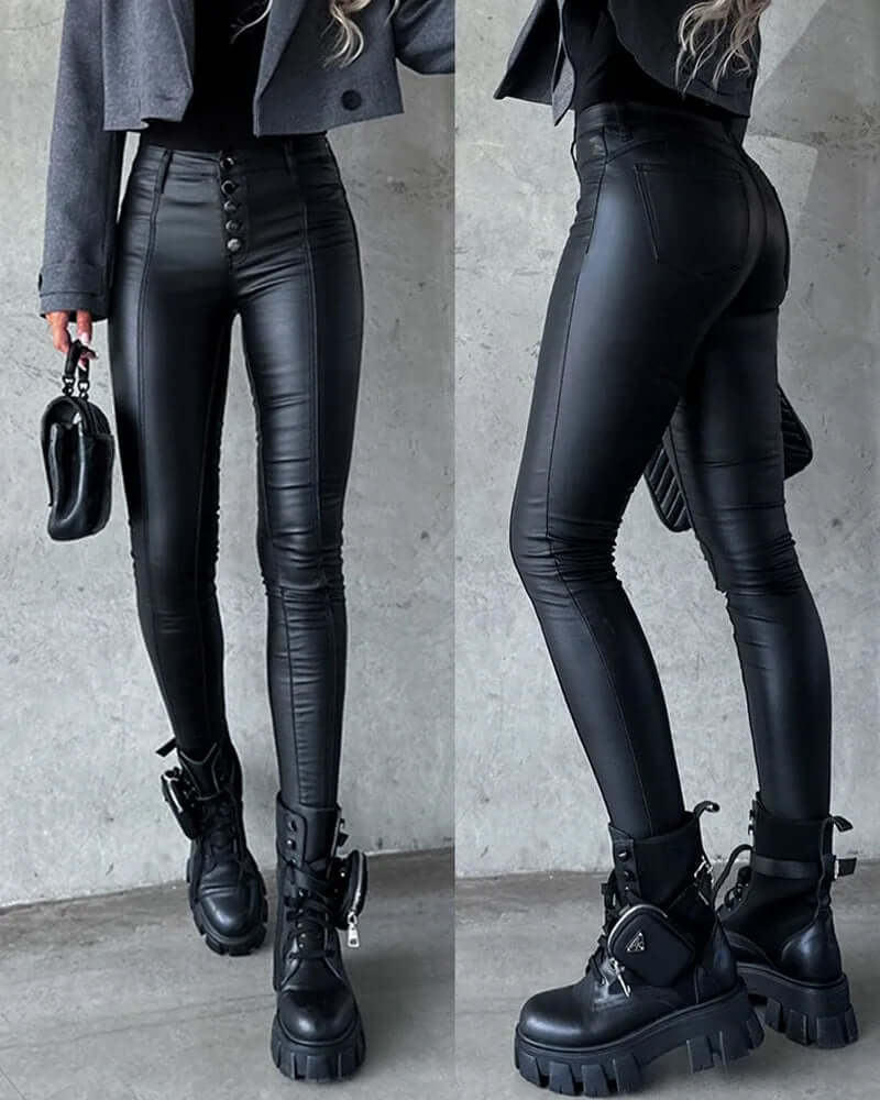 Women's High-Waisted PU Leather Pants