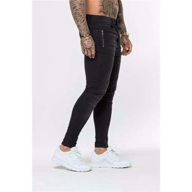 Men's Skinny Biker Jeans with Zippers