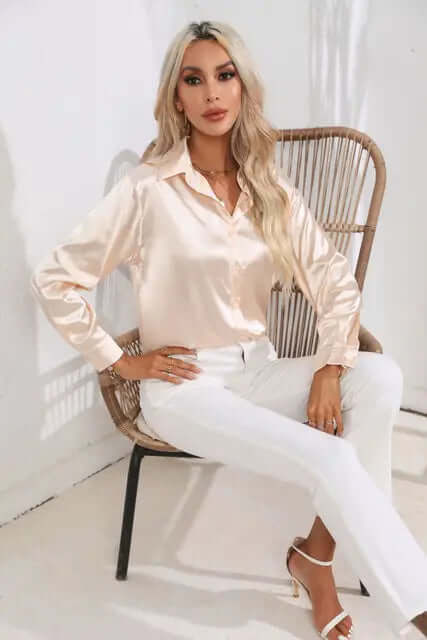 Satin Long Sleeve Blouse - Elegant Top for Women