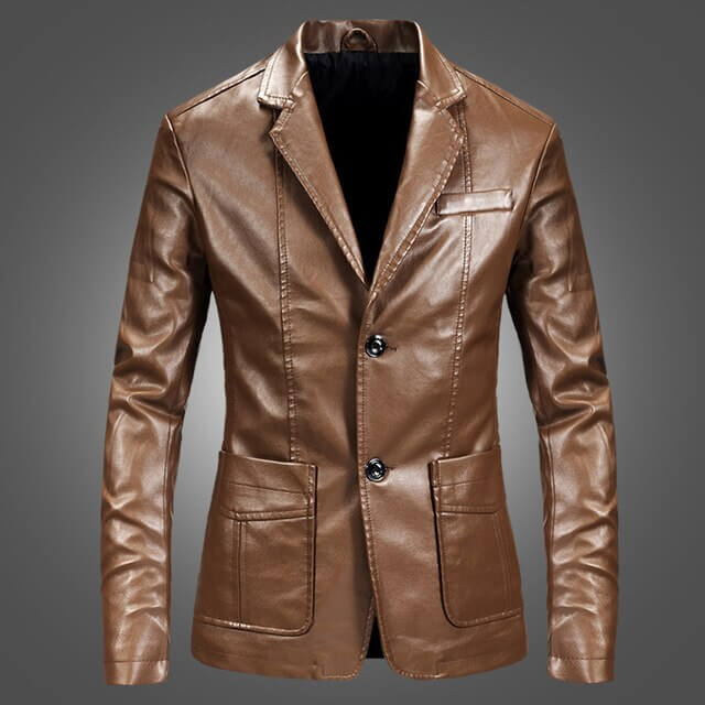 Men's Slim Fit PU Leather Blazer