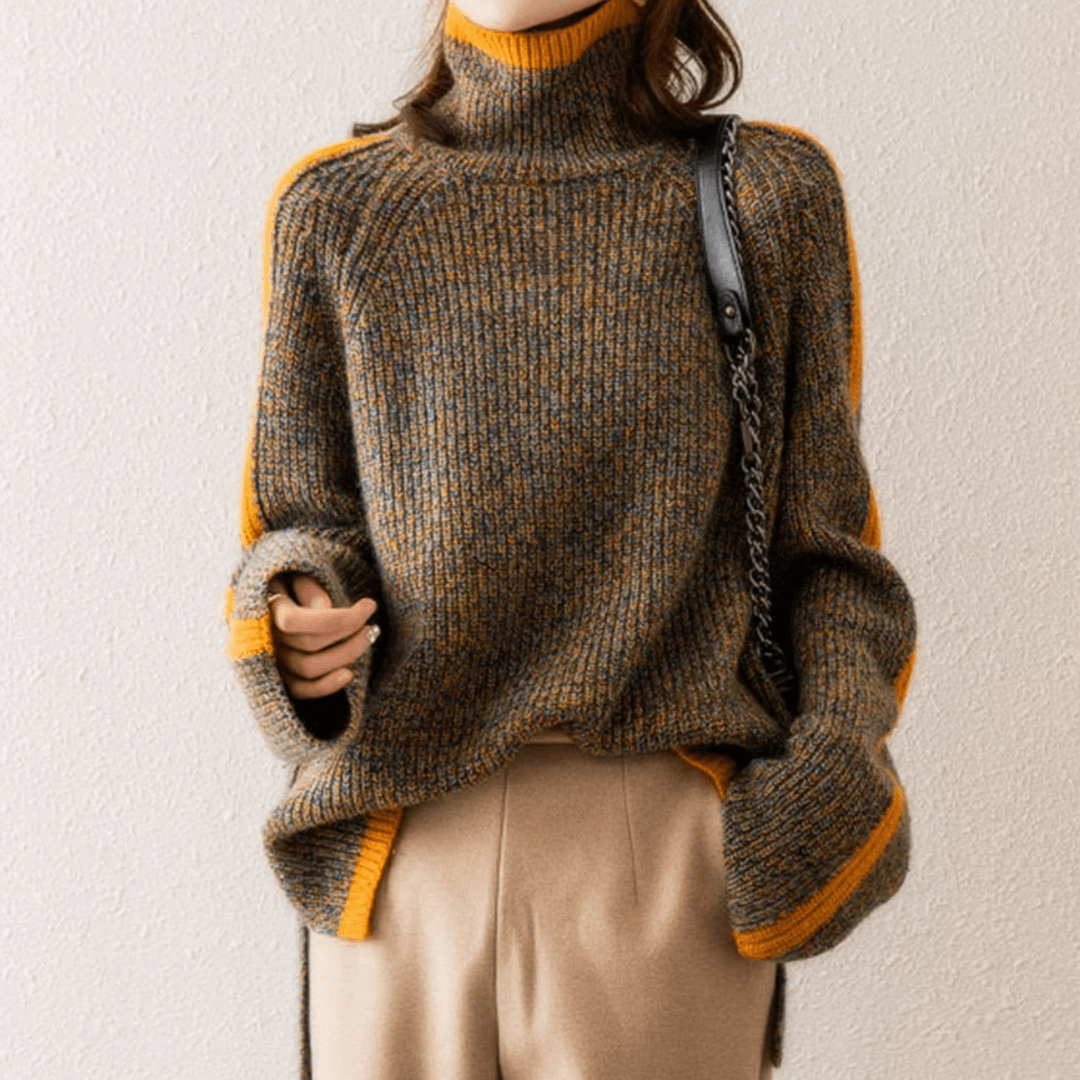 Mixed Knit Turtleneck Sweater