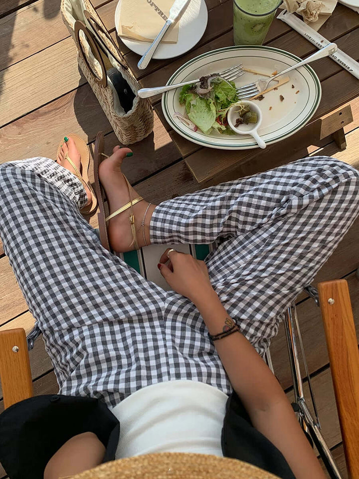 Women's Gingham Wide-Leg Trousers