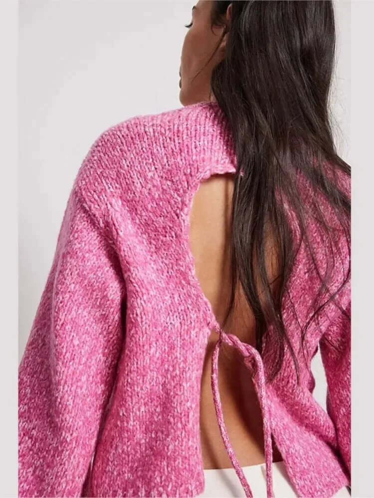 Women's Long Sleeve Crop Top with Open Back