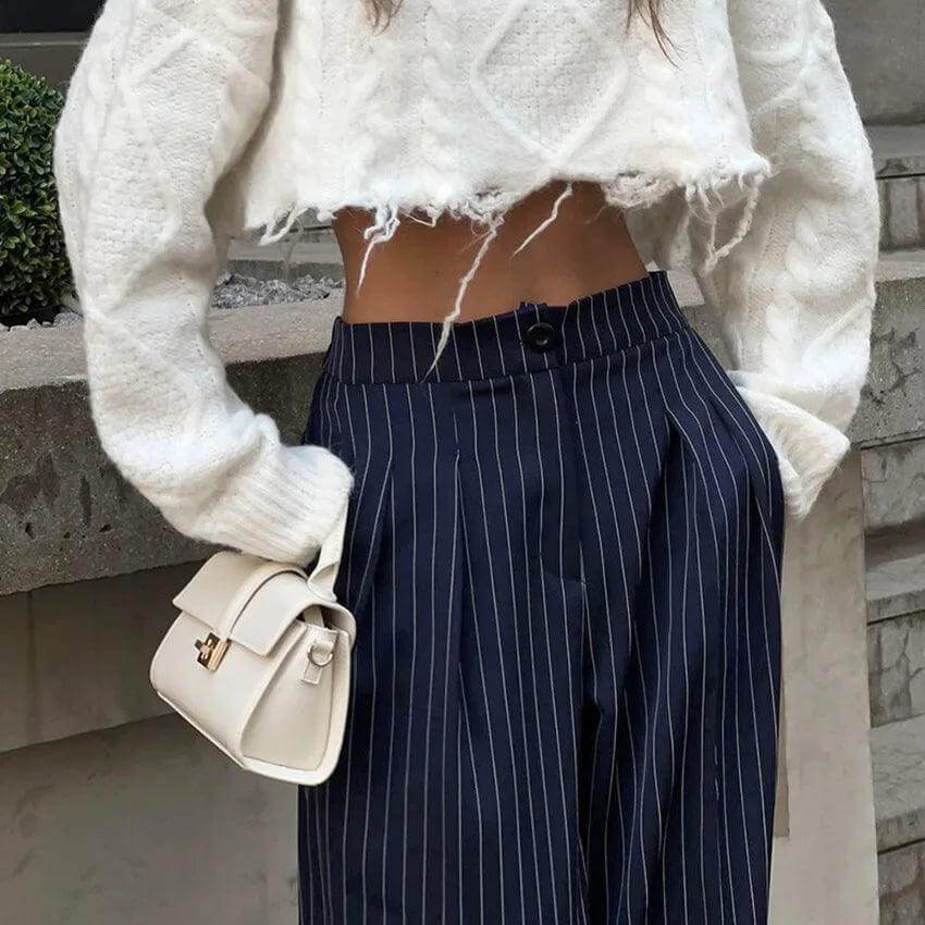 Women's High-Waisted Striped Trousers