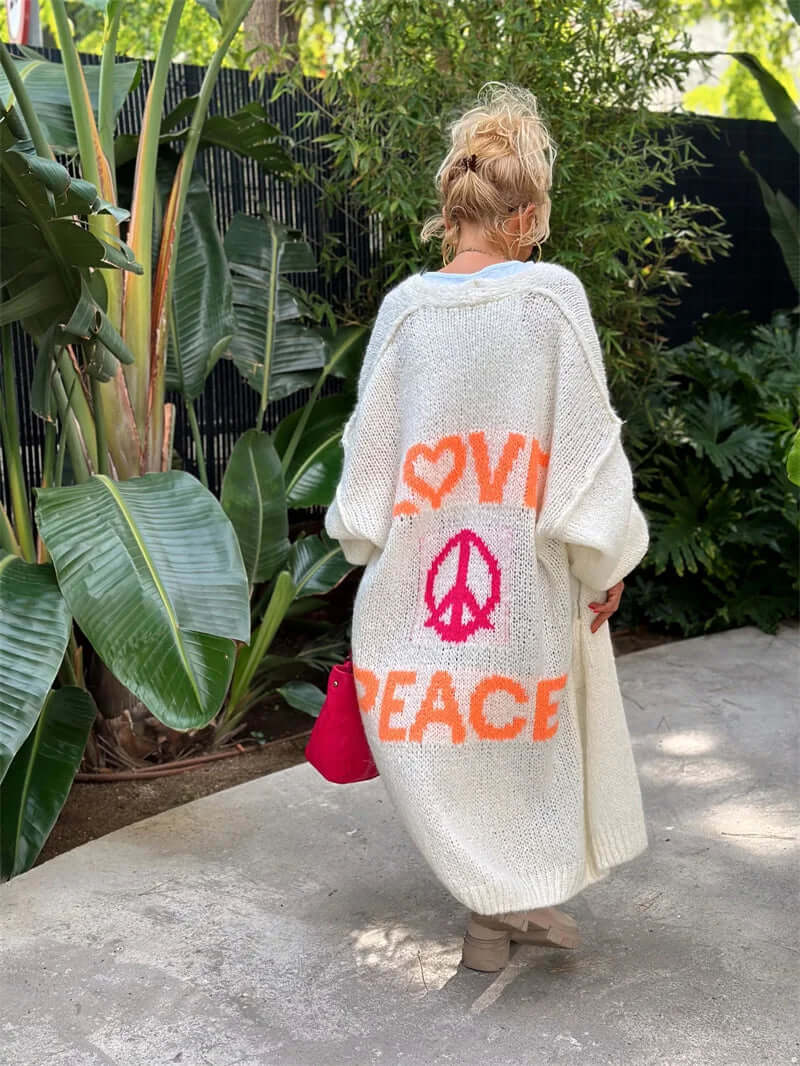 Women's Knitted Cardigan with Love & Peace Design