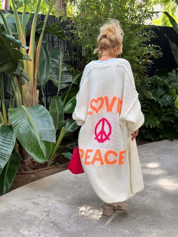 Women's Knitted Cardigan with Love & Peace Design
