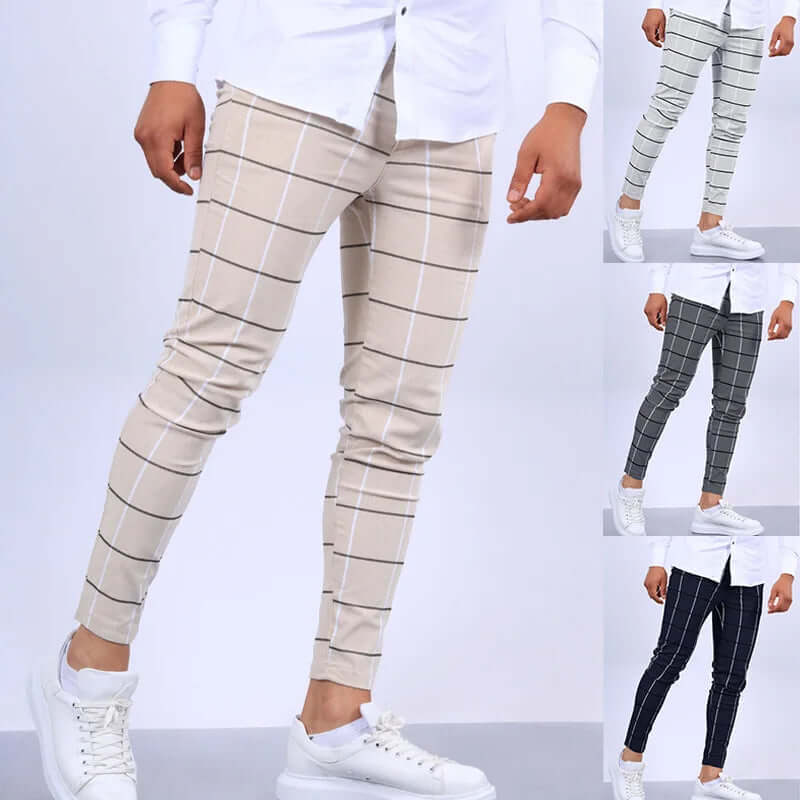 Men's Casual Checkered Ankle-Length Pants