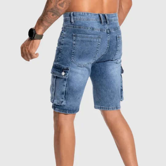 Men's Mid-Length Denim Cargo Shorts with Multiple Pockets