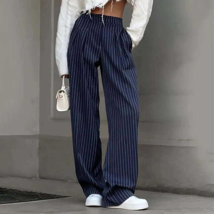 Women's High-Waisted Striped Trousers