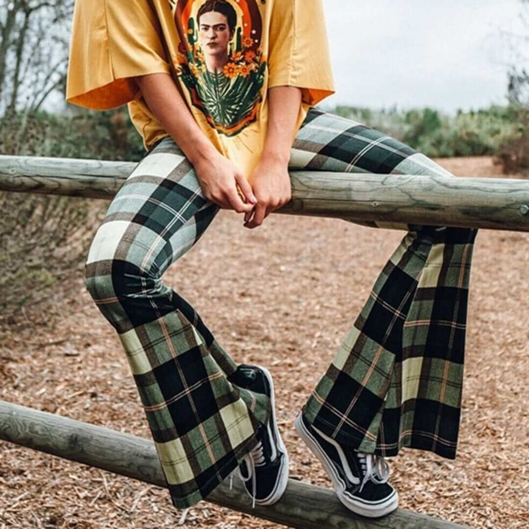 Checkered Flare Trousers - Chic and Modern