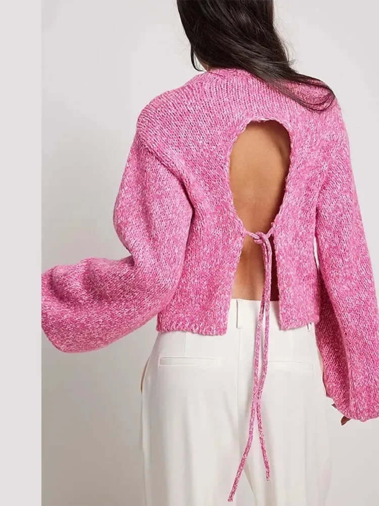 Women's Long Sleeve Crop Top with Open Back