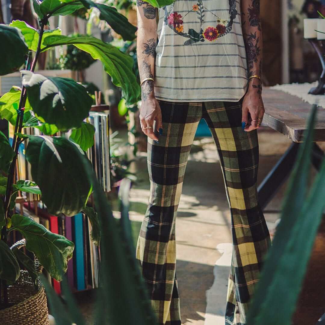 Checkered Flare Trousers - Chic and Modern