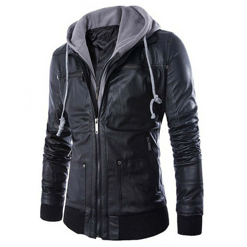 Men's Versatile Faux Leather Hooded Jacket