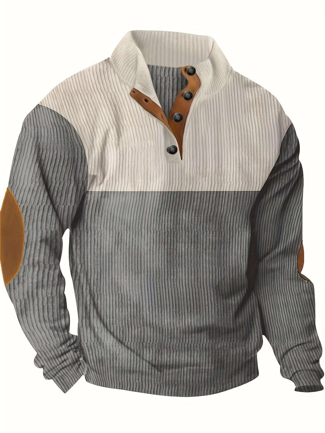 Men's Ribbed Quarter Button Sweater with Elbow Patches