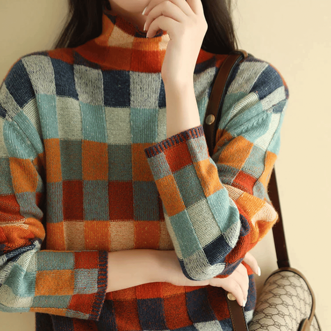 Women's Patchwork Cashmere Turtleneck Sweater