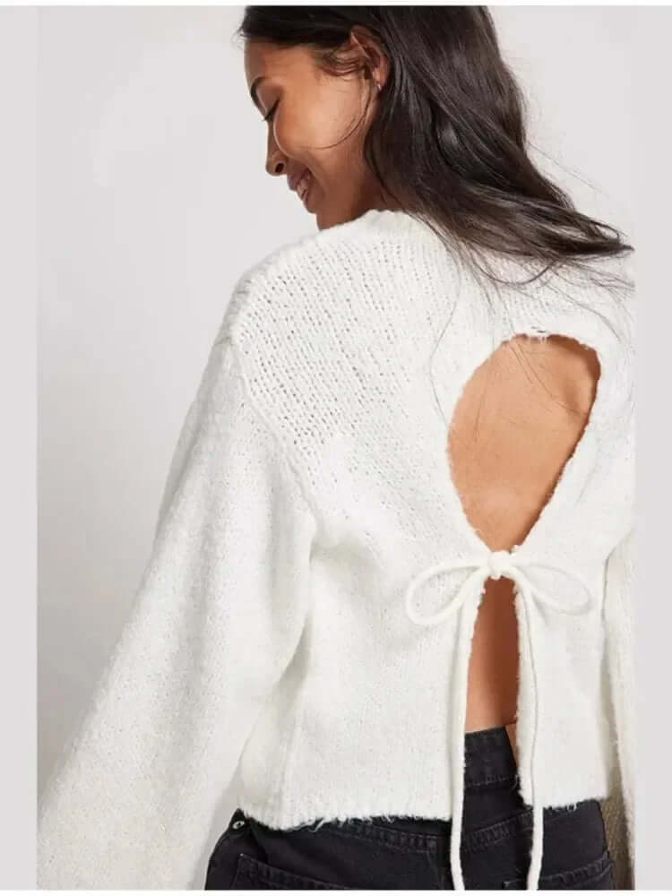 Women's Long Sleeve Crop Top with Open Back