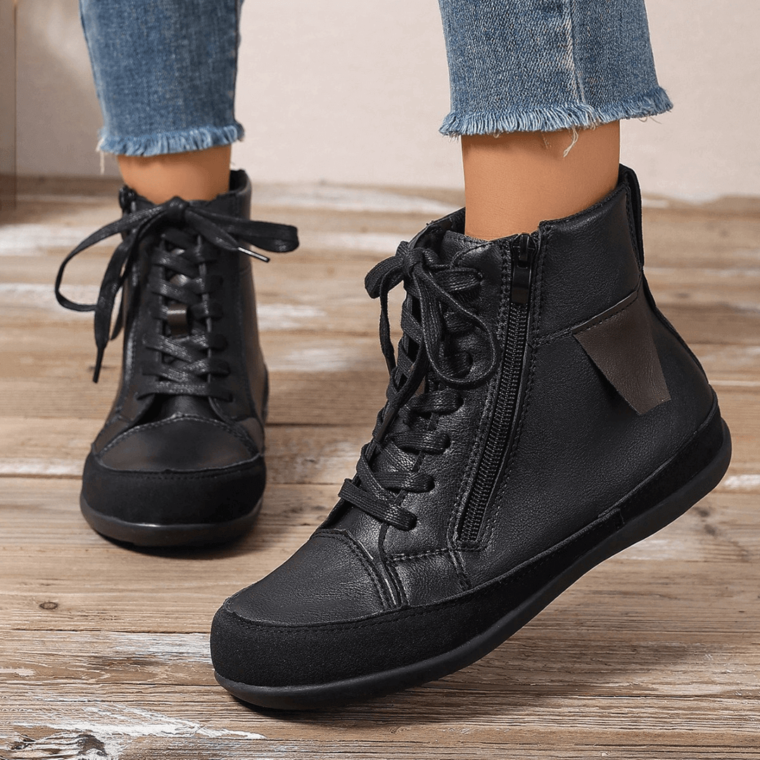 Women's Leather Ankle Boots with Side Zipper