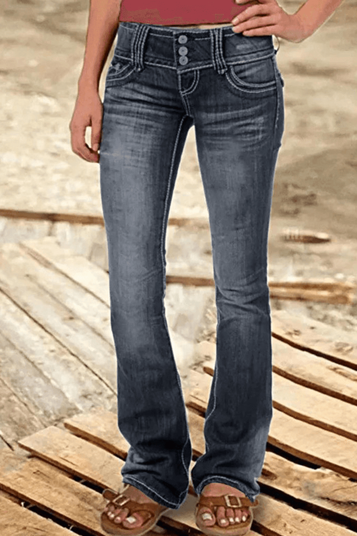 Women's Ripped High-Waisted Bootcut Jeans