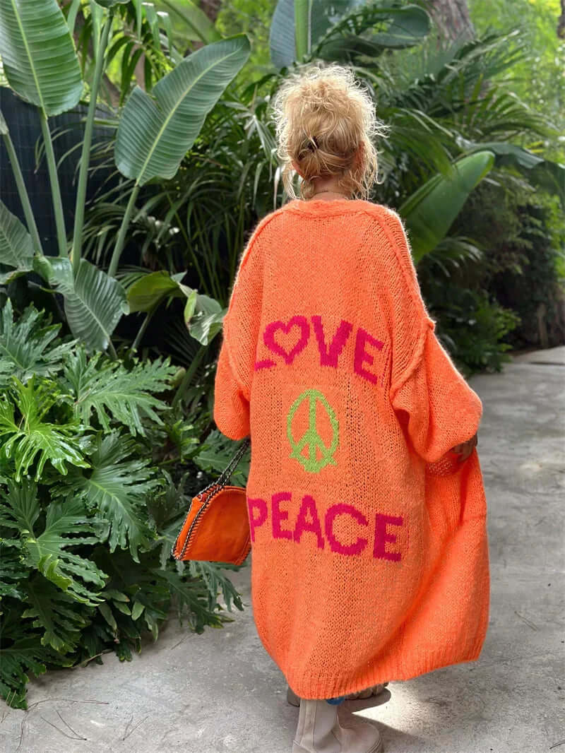 Women's Knitted Cardigan with Love & Peace Design
