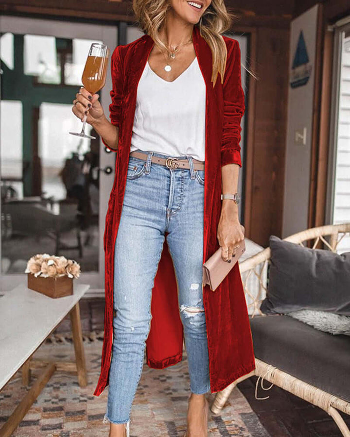 Women's Long Velvet Duster Cardigan